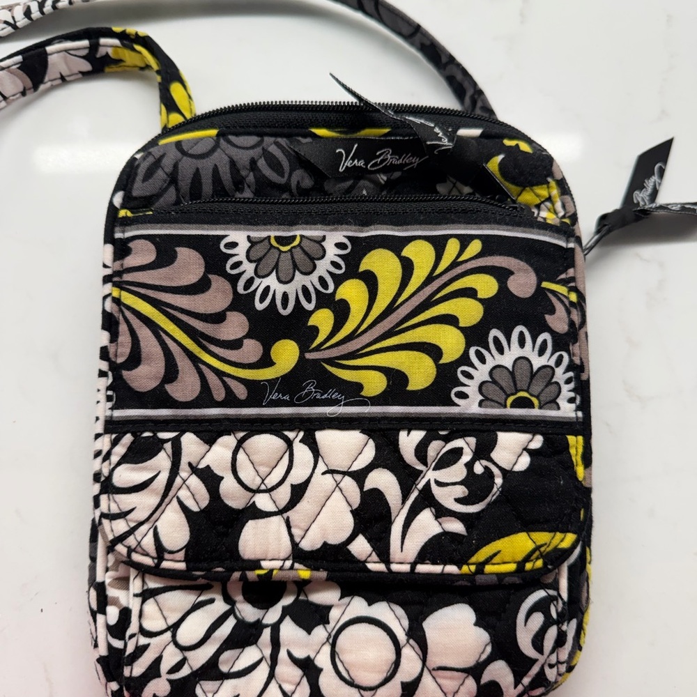 Vera Bradley Black Floral Crossbody with Yellow and Cream Accents